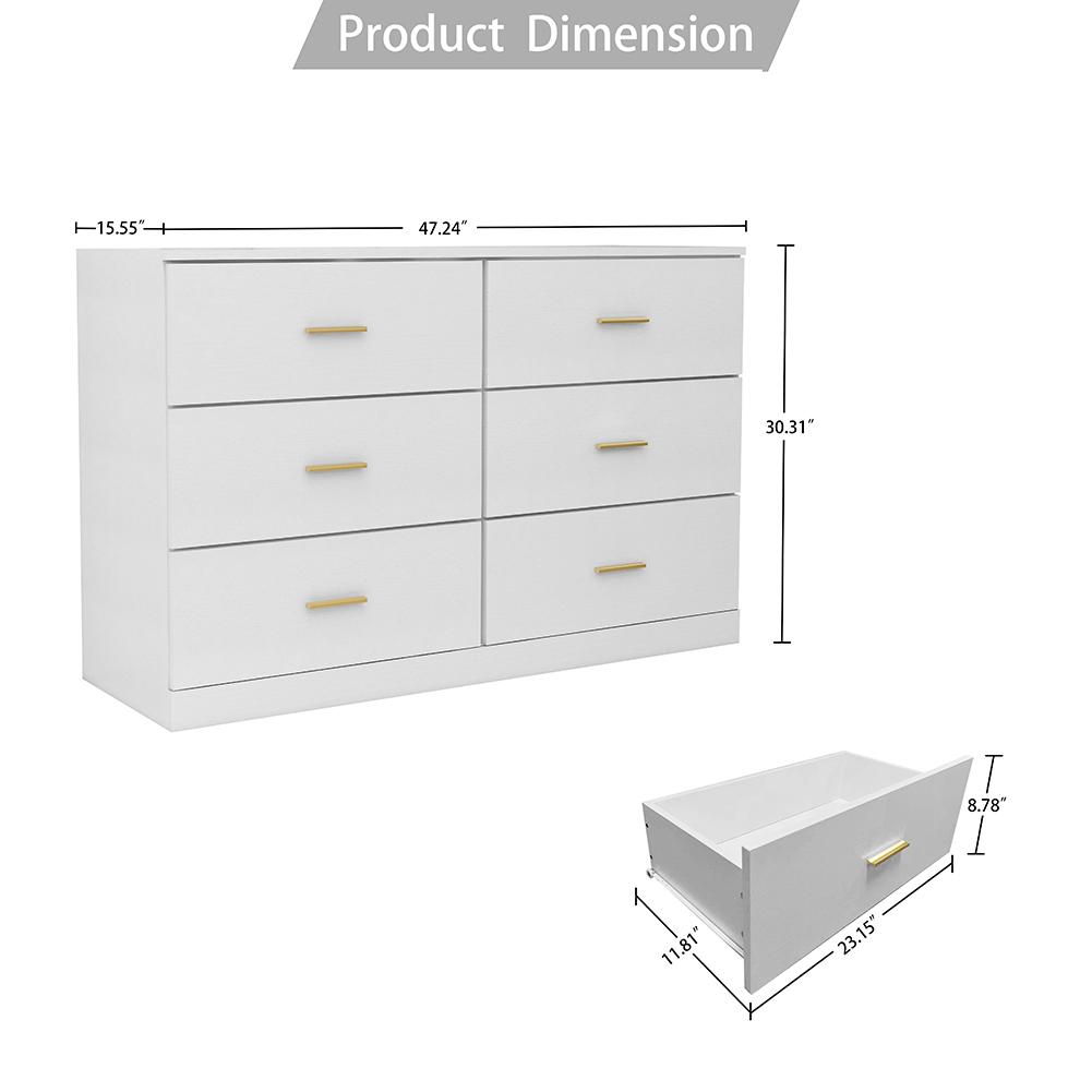 US STOCK 6 Drawer Dresser With Sturdy Legs Wood Clothing Organizer Engineered Wood Dresser For Hallway Nursery Living Room