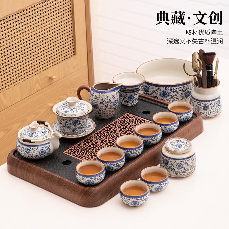 Office tea brewing special Ru kiln Kung Fu tea set, household ceramic teapot, teacup, tea table, a complete set