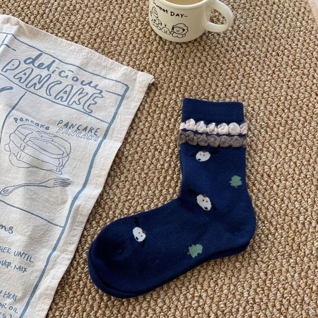 Socken Damen Mittelsaison Strümpfe Trendige Socken Grau College-Stil Strümpfe Vielseitige Gestreifte Stapelbare Socken