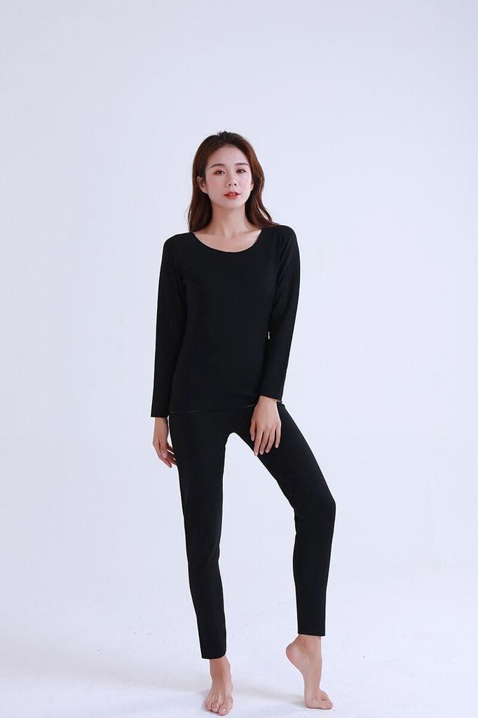 TRTRO Innerwear Long Inner and Long Round Thermal Warm and Cold Weather Wear Women's Set, Sleeves, Shirt, Pants, Neck, Innerwear, Soft, (Black 2, XL)