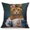 Cat Funky Portrait Style Sofa Decorative Throw Pillow Case Gentleman Animal Oil Painting Art Cotton Linen Cushion Cover Cojines