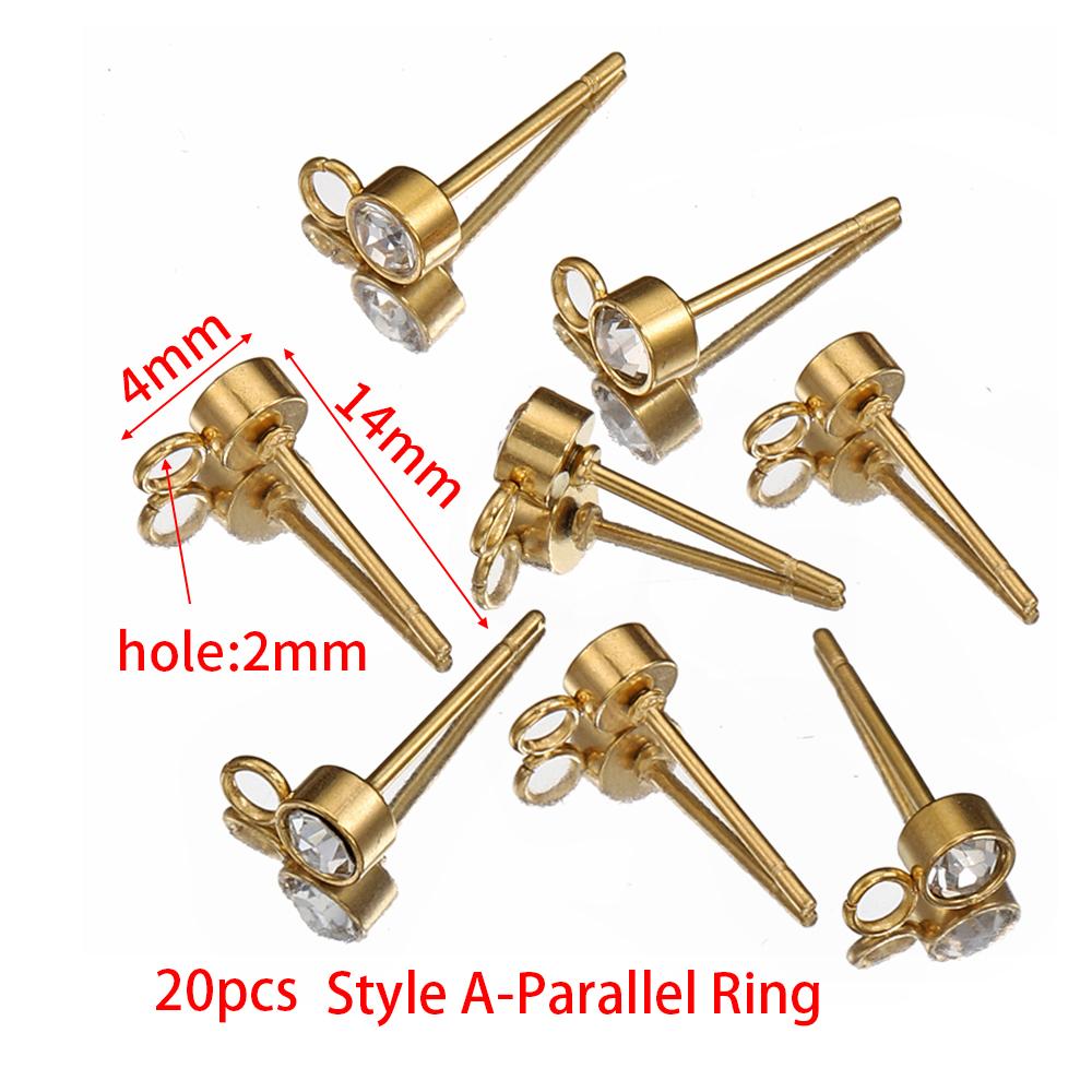 100pcs/20pcs 4mm Stainless Steel Ear Studs Rhinestone Earring Posts with Loop Rings for Earrings Jewelry Making DIY Wholesale