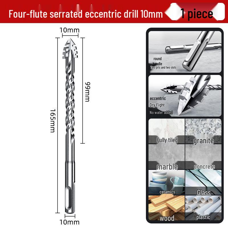 Extra Langer Rundschaft Gezahnter Exzentrischer Bohrer – Vier Nuten, Zwei Nuten zum Bohren von Beton und Fliesen