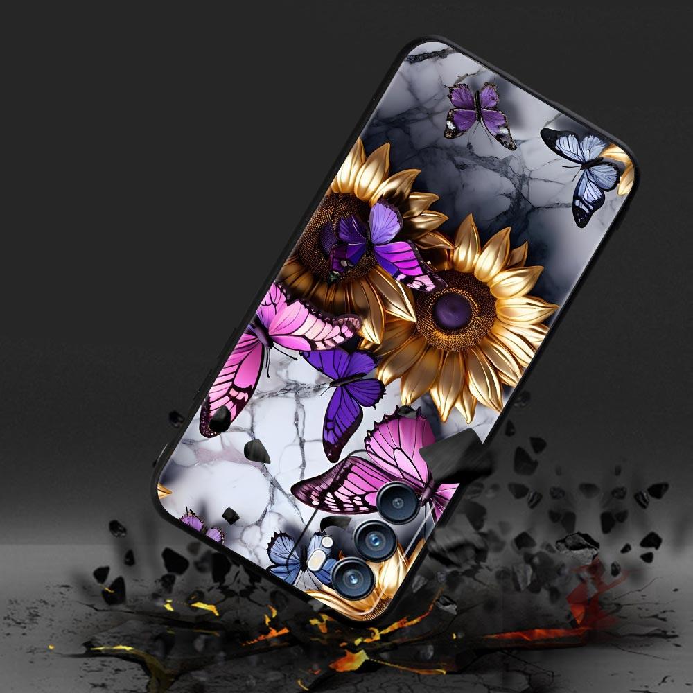 Custodia alla moda con fiore di farfalla per Oppo A17 A31 A54 A57 A78 A79 A98 Find X5 X6 Reno 6 7 8 10 11 12 13 F Pro 5G Morbido TPU