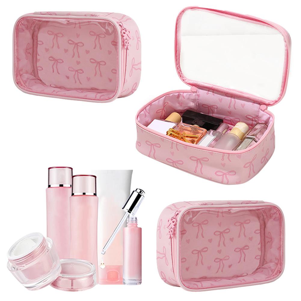 PVC Bow Transparent Cosmetic Bags for Women Toiletry Travel Pouch Zipper Make Up Pouch Travel Gifts