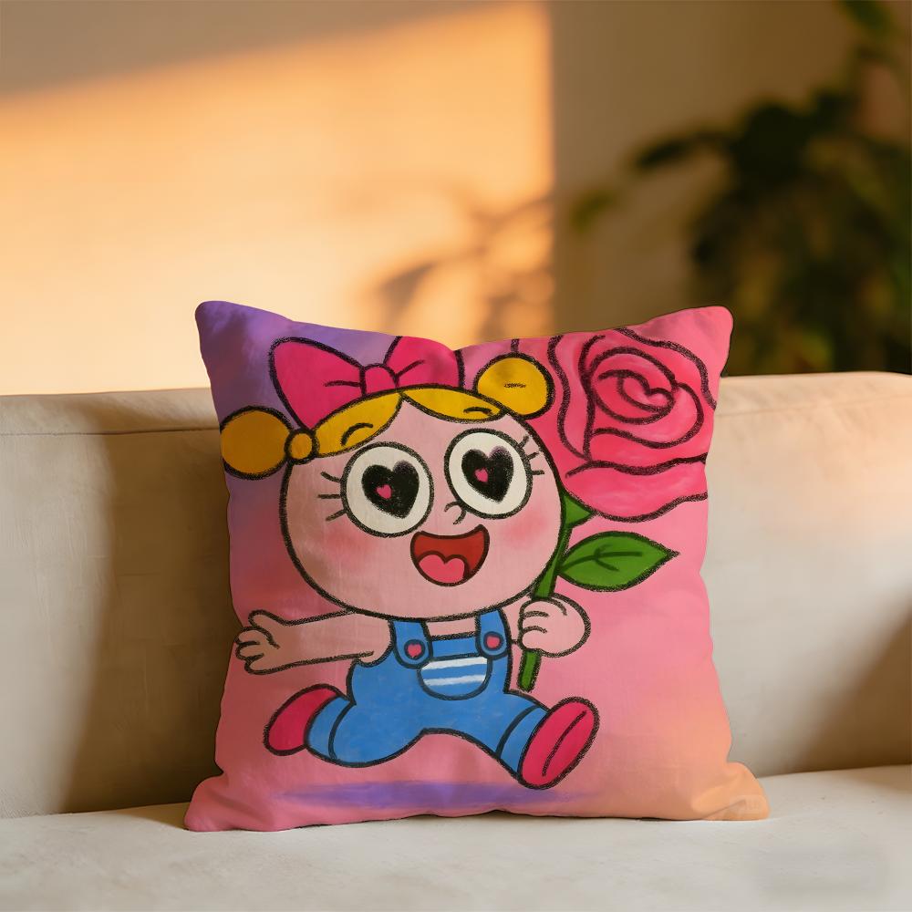 Cute Cartoon Little Girl Cushion Cover Cozy Velvet Throw PillowSoft Warm Cushion For Sofa  Bed