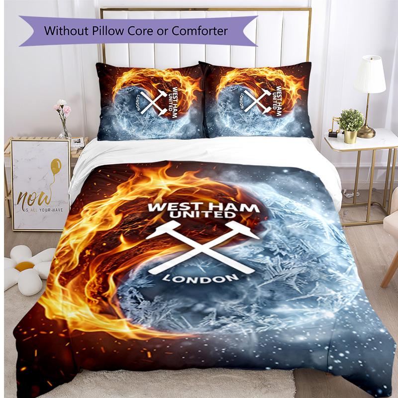 Set Lenzuola Stampato West Ham United Football 3 Pezzi, Comodo Set Copripiumino per Camera da Letto Amico della Pelle