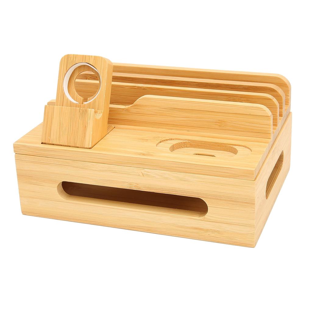 Bamboo Multi Devices Charging Station Charging Dock Stand Rack for Phone Tablet Watch