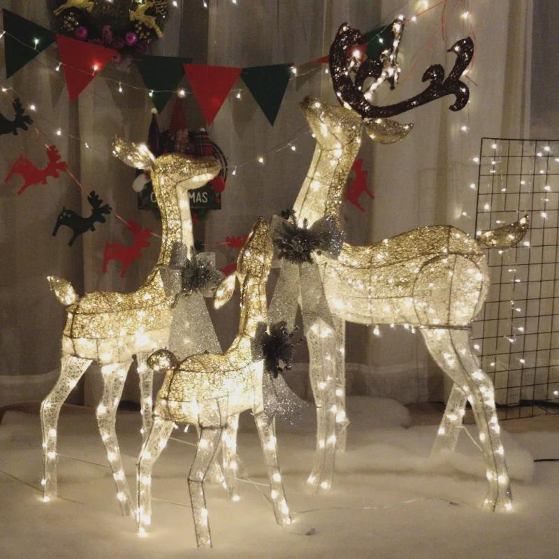 Large Luminous Christmas Deer with Sleigh Ornament: Mother and Child Design for Hotel or Window Decoration
