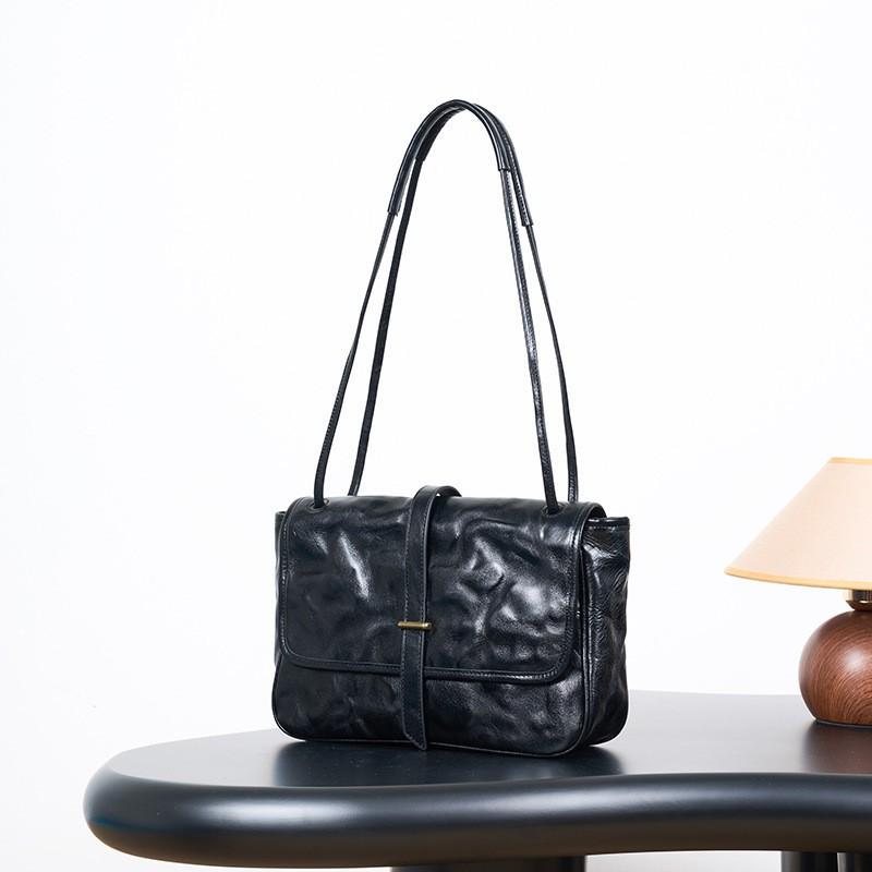 Real Leather Women s Bag Commuting Shoulder Fashionable Retro Mailman Tree Cream Vegetable Tanned Cowhide Crossbody 30-9-22 CM чёрный