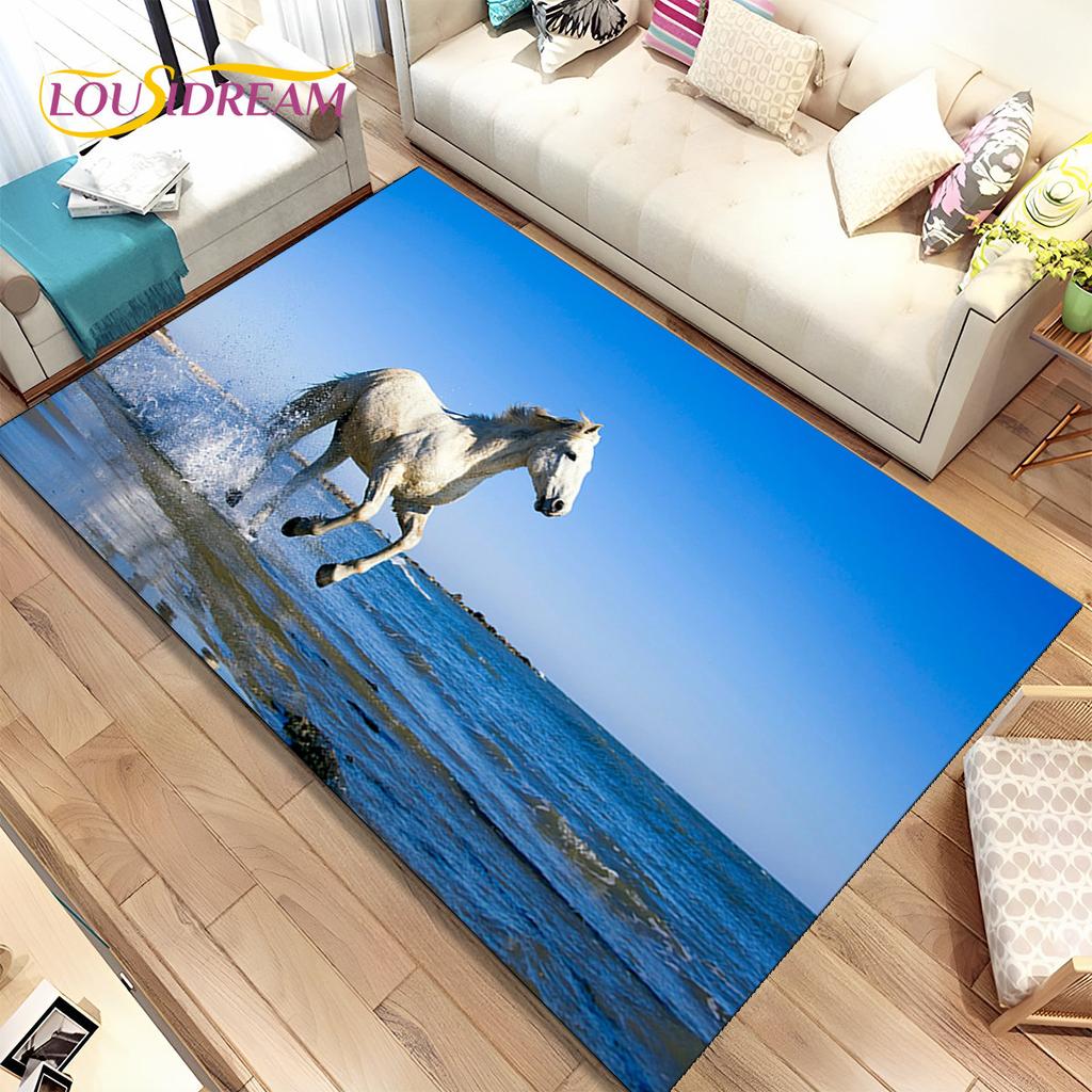 3D Animal Pentium Fine Horse Area Rug Large,Carpet Rug for Living Room Bedroom Sofa Doormat Decoration,kids Non-slip Floor Mat