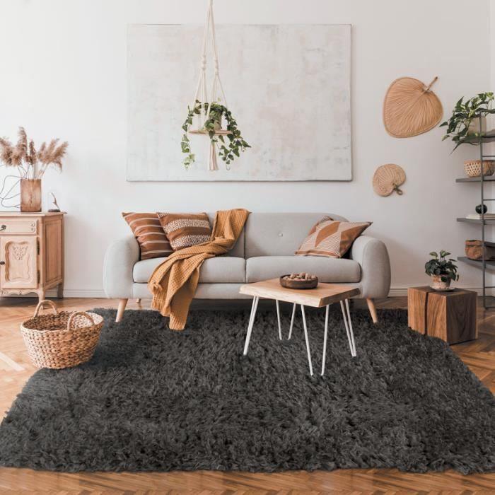Tapis salon tout doux imitation fourrure gris foncé 160x230