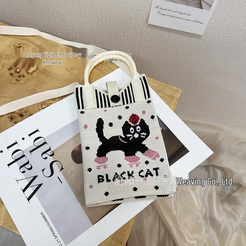 Cute Cartoon Dopamine Knit Crossbody Phone and Coin Bag