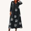 Women's Fashionable Printed Round Neck Seven Quarter Sleeve Button Loose Shirt Dress