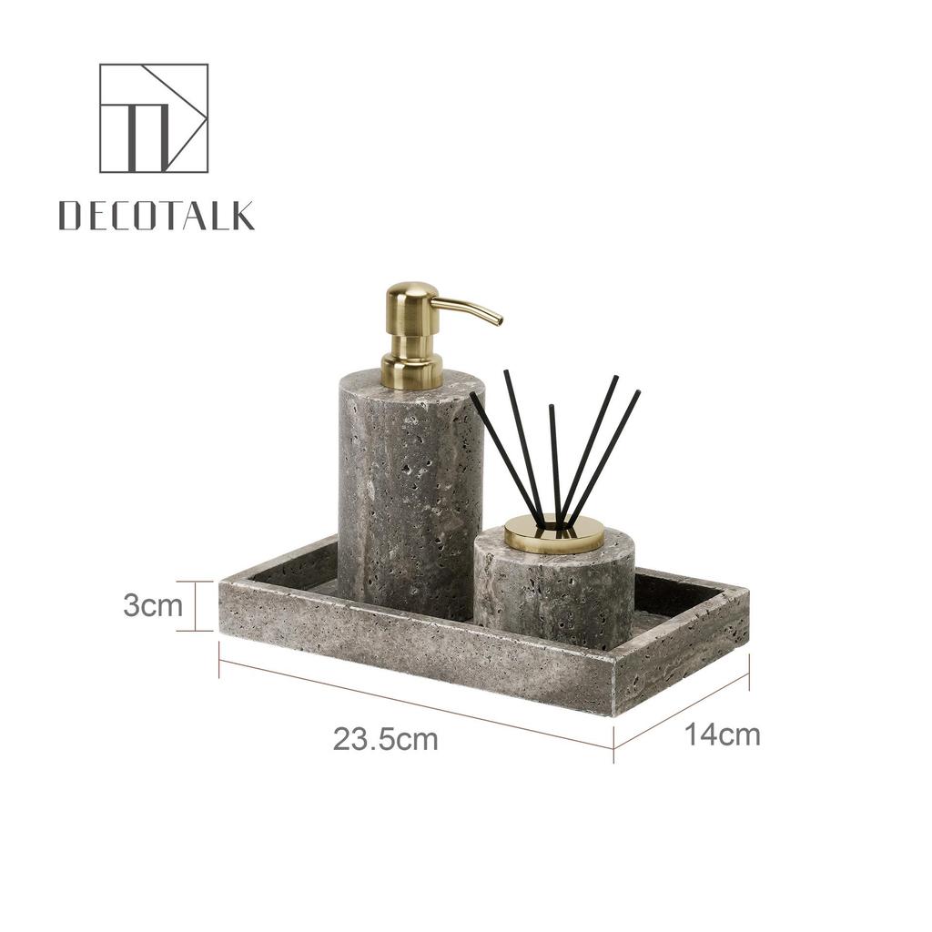 Set da Bagno Travertino Grigio Argento Wabi-Sabi: Vassoio e Decorazione per Lavabo.