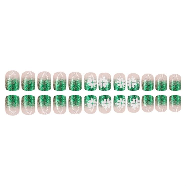 24 Pieces Patrick's Day Press On Nail Short Square False Nail Full Cover Nail Decoration Glossy Stick On Nail