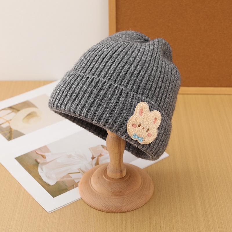Korean Style Autumn and Winter Label Rabbit Woolen Hat for Women with Velvet and Thickening To Keep Warm Fashionable Knitted Hat Cold Hat