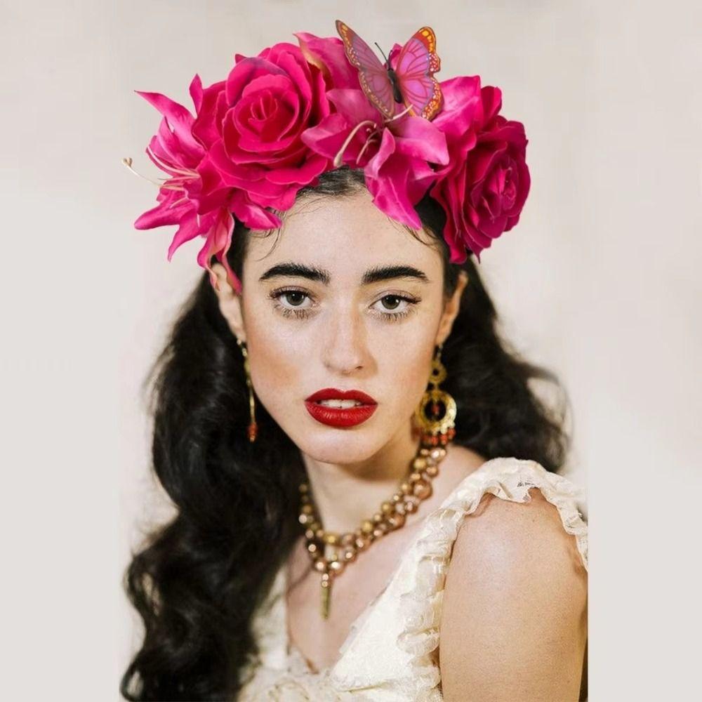 Butterfly Design Flowers Headband Handmade Rose Flower Crown  For Women Girl