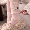 Wool Accessories Women's Socks - Winter High-end Thick and Warm Knitted Fabric with Logo Buttons, Pure Color, Simple Design, Mid-calf Length Socks