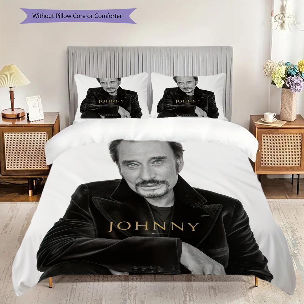 Johnny Hallyday Retro Poster bedding, duvet cover, pillowcase, home decoration, birthday gift (1 * duvet cover+2 * pillowcase, coreless)