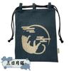 Edoten Shingen Bag with Discharge Dye Cotton Shijira Drawstring Goshuincho Bag with Inner and 011 Crescent Moon Navy Blue Pattern, 100% Fabric, Bag,