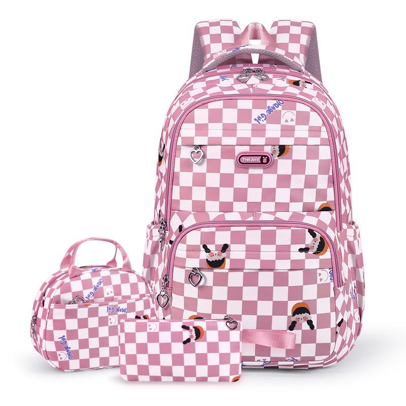 3 stuks/set rugzakken met schaakbordprint, grote capaciteit, casual schooltas voor tieners, meisjes, waterdichte rugzak voor studenten pink