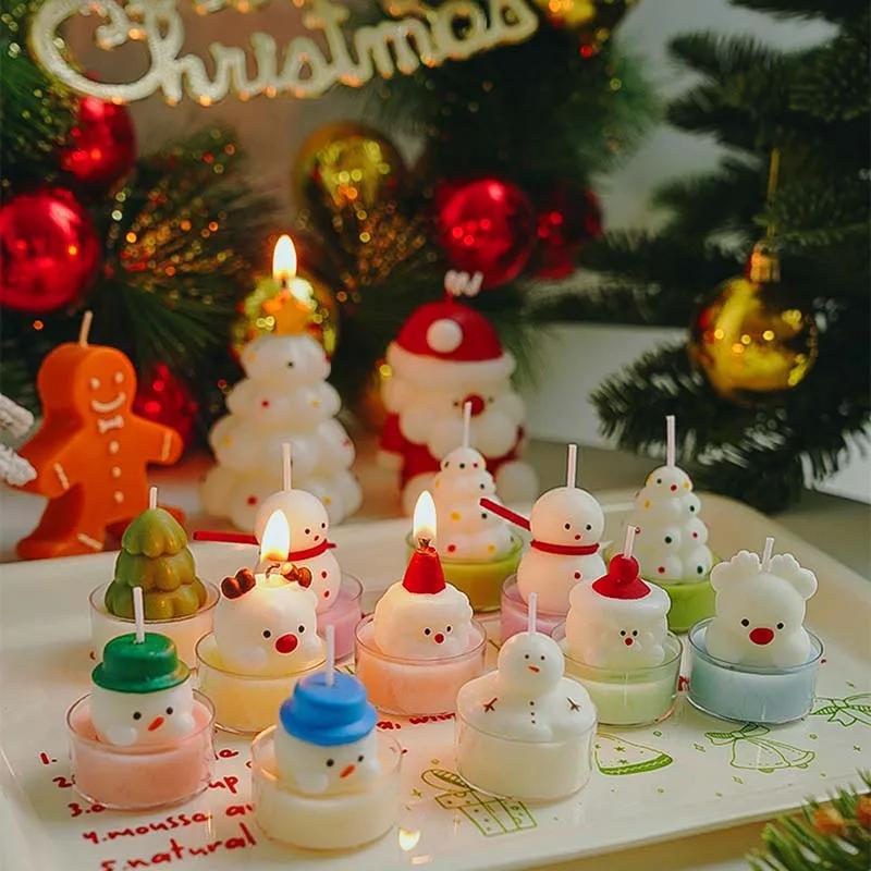 Colorful Christmas Tree Scented Candles Santa Claus Snowman Shape Candle Ornament Xmas Holiday Party Decor Candles Photo Props