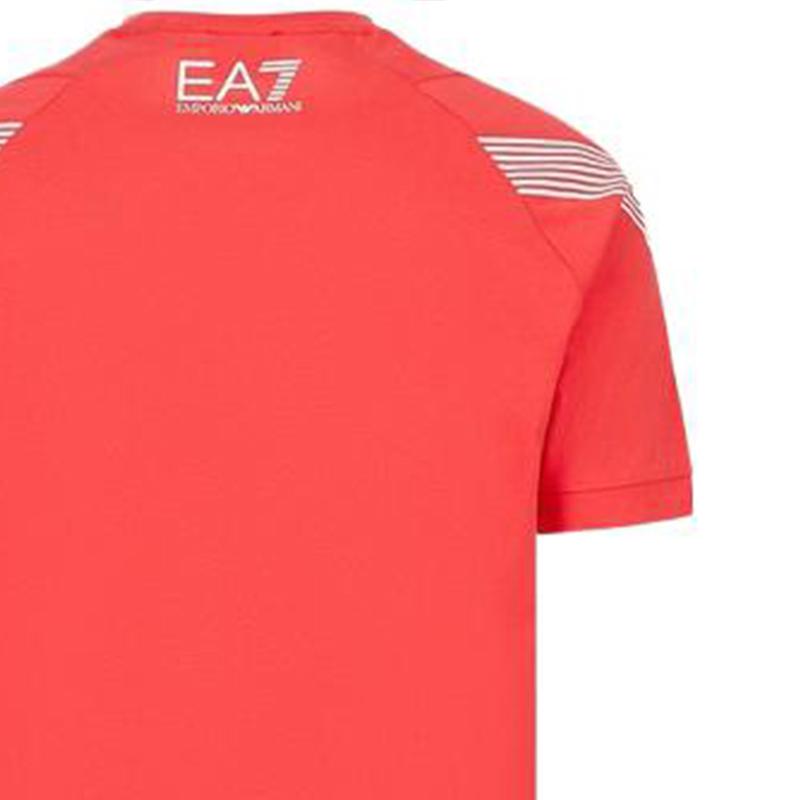 Emporio Armani SS23 EA7 Series Striped Crew Neck Logo Print T-Shirt Men Tops Orange 3RPT03-PJ3BZ-1480