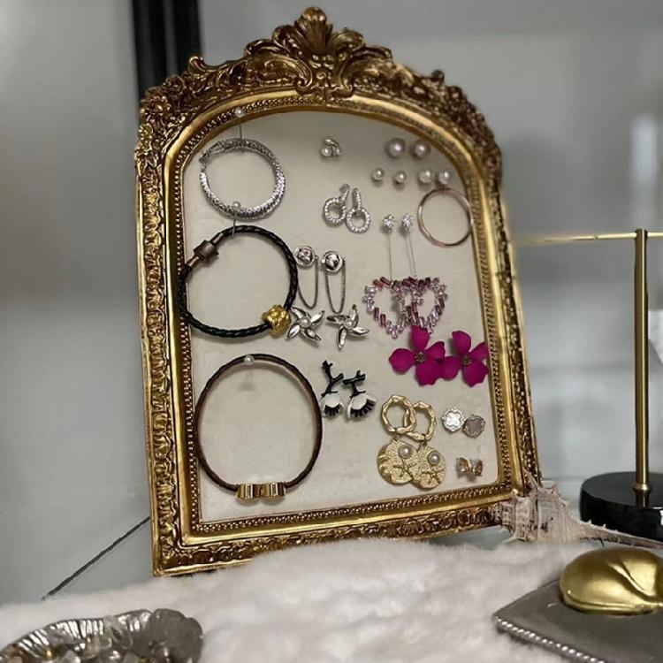 Vintage Inspired Earring Necklace Display Stand Flannel Lined Resin Frame Jewelry Organizers For Home Store Decoration