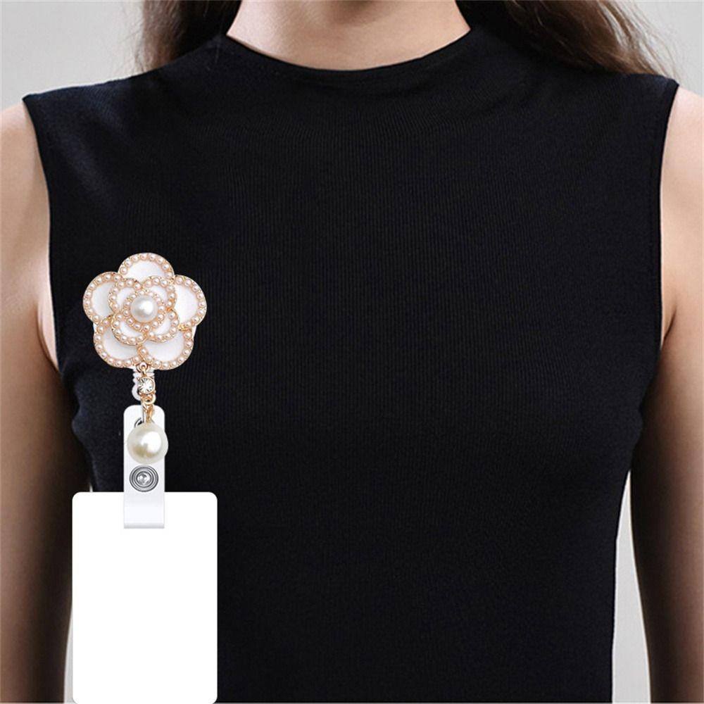 Alligator Clip Nurse Badge Reel Pearl Floral Easy Pull Buckle Keychains Lanyard