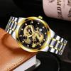 1Pc Men Fashion 3D Gold Dragon Calendar Watch Set Men Quartz Stainless Steel Watches