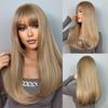 EASIHAIR Dlouhé rovné paruky s ofinou Tmavě hnědá s blond melír Syntetické paruky pro ženy Denní paruky do vlasů Odolné vůči teplu