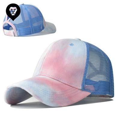 Foreign Trade Explosion Tie-dye Hat Breathable European and American Women Empty Top Hat Sunscreen Visor Cotton Ponytail Hat Baseball Cap