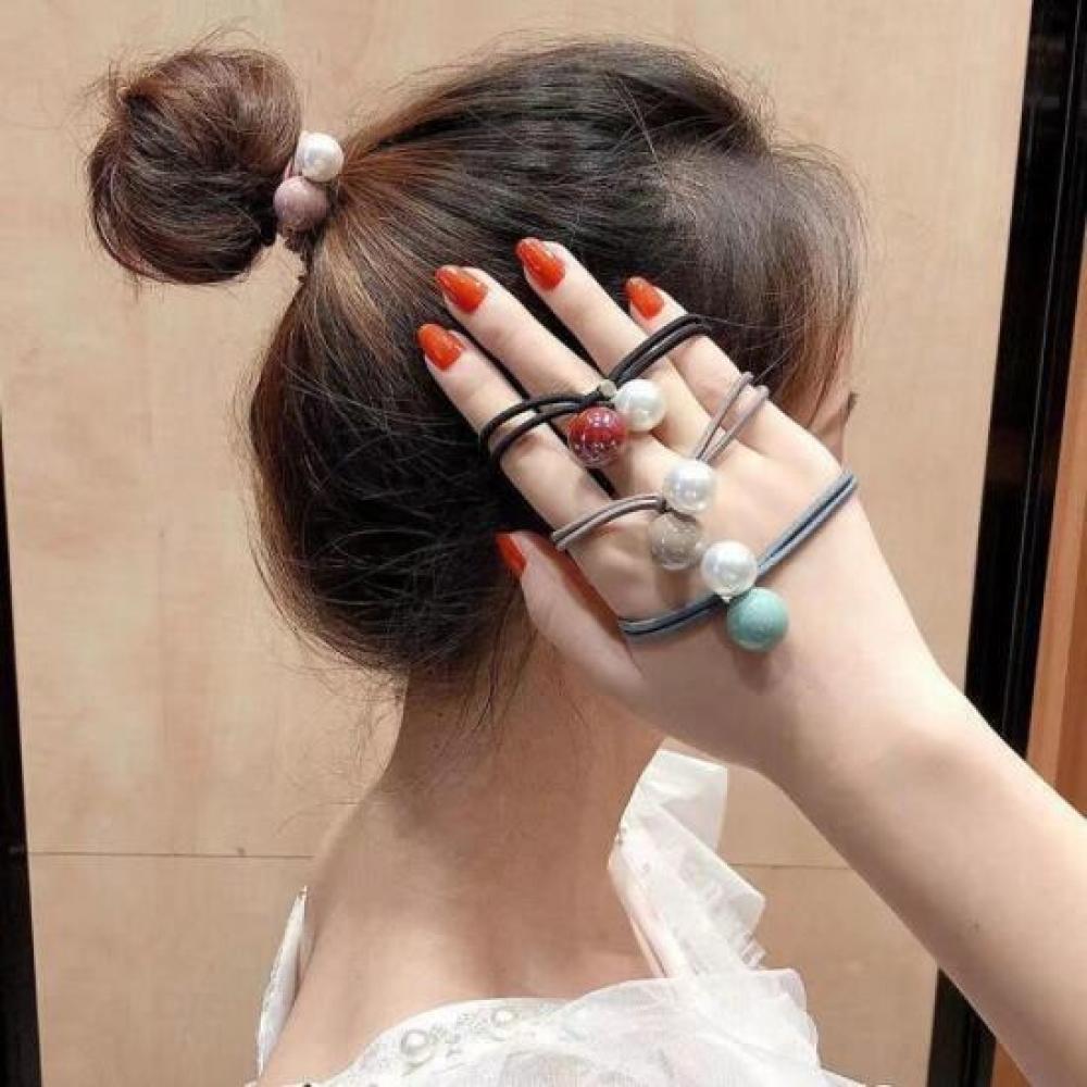 New Arrivals Open Run Pearl Hair Tie Glass Ball Thin Layered Half Ponytail