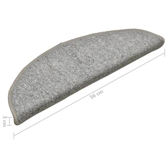 VidaXL Tapis d'escalier 15 pièces 56 x 17 x 3 cm Gris clair Demi-rond 322370