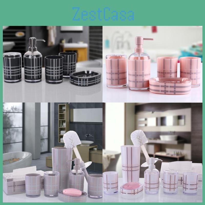 Pattern Checkered Bathroom Shampoo Storage Bottle Soap Box Mouthwash Cup Set