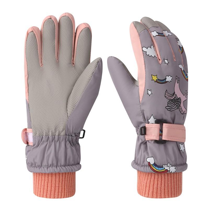 Kids Winter Ski Gloves Cartoon Warm Windproof Non-slip Outdoor Play Cycling 7-12 Years