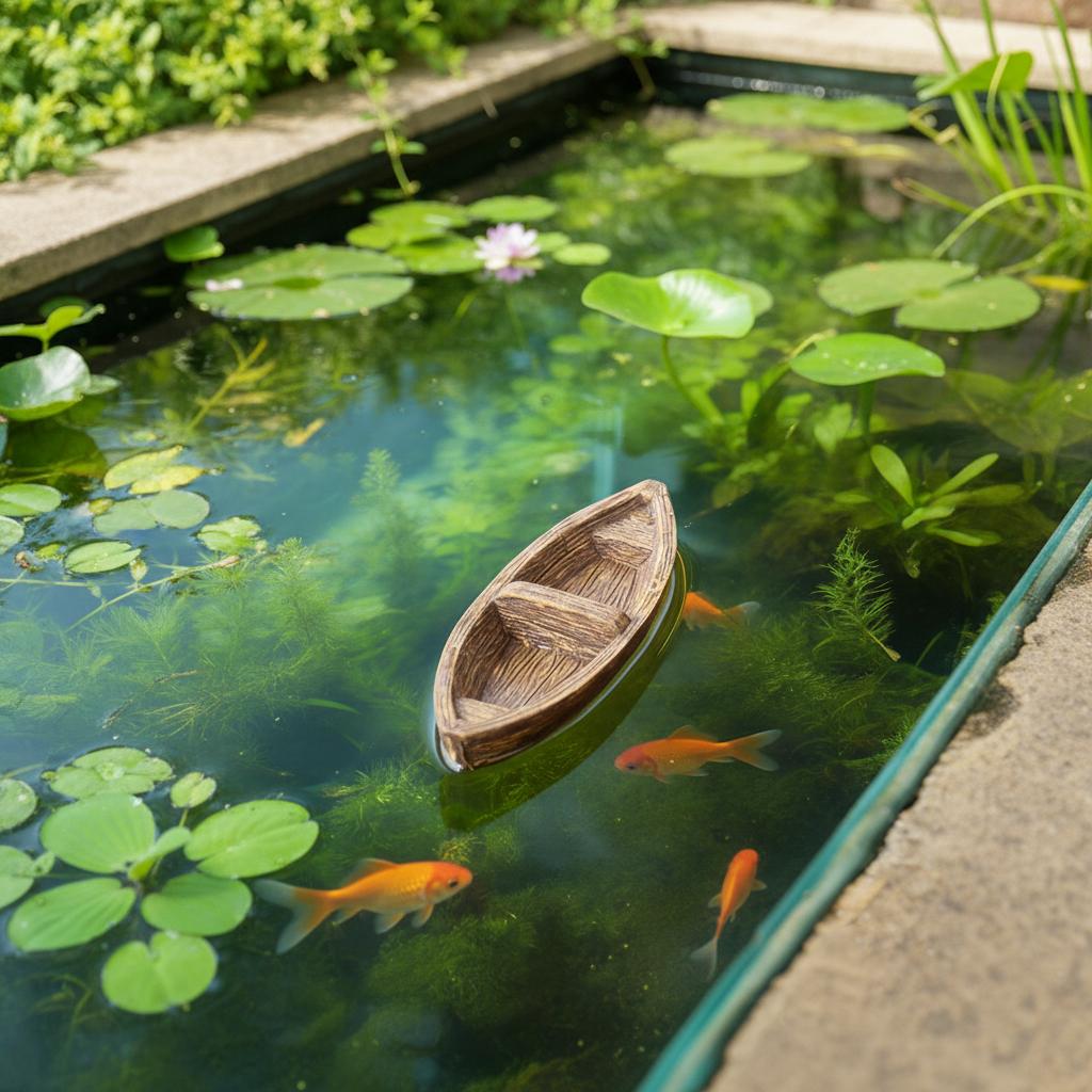 Resin Floating Boat Decoration For Outdoor Garden Pond Landscape Ornament With Realistic Design