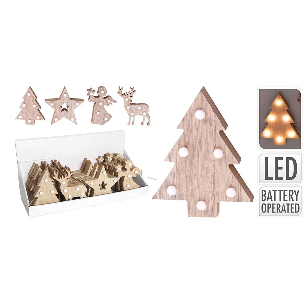 FIGURINE NOËL BOIS LED BLANC CHAUD 10X3X13CM