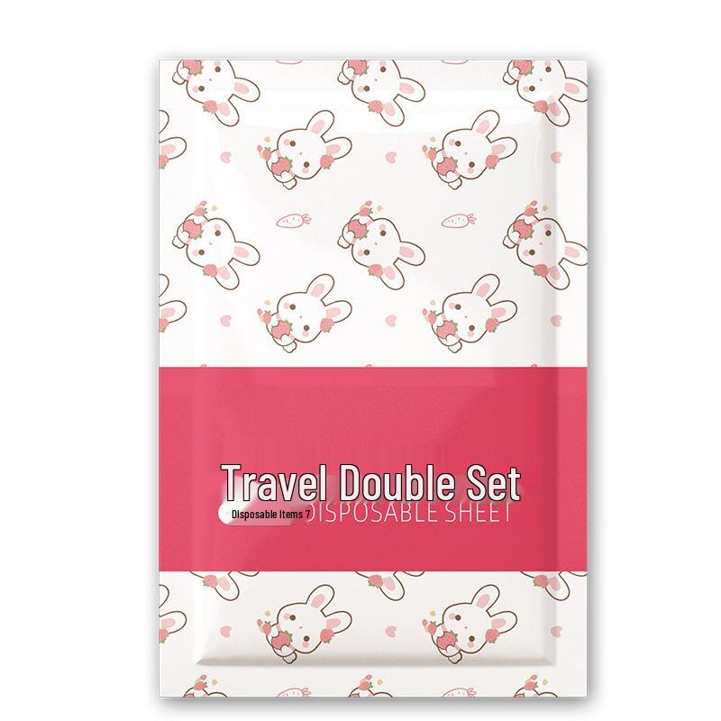 Travel-Sized Disposable Bedding Set: Sterilized 4-Piece Pack with Individually Wrapped Duvet Cover and Pillowcase for Train, Hotel, or B&B.