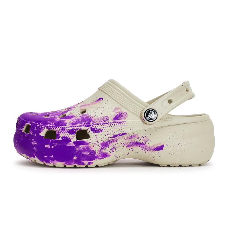 Crocs Classic Platform Clog 811 Manufacturing Winding Scene Special Shoe Box Fluid Splash Ink Hole Shoes Women's Bone White Purple