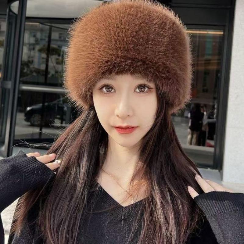 1Pc Ear Protection Thick Warm Winter Women's Fashion Fluffy Plush Hat Snow Ski Cap Imitation Fur