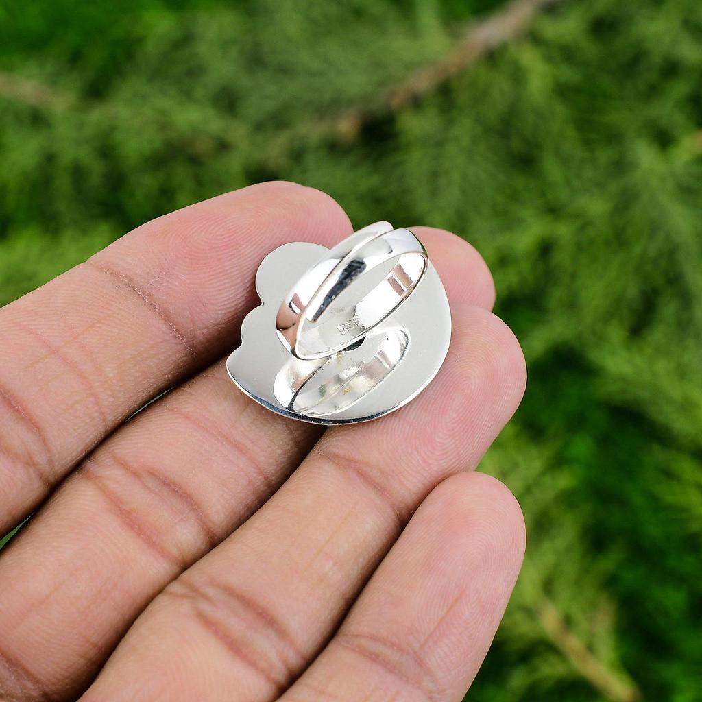 Natural Larimar Gemstone Solitaire Flower Adjustable Ring 925 Silver For Girls