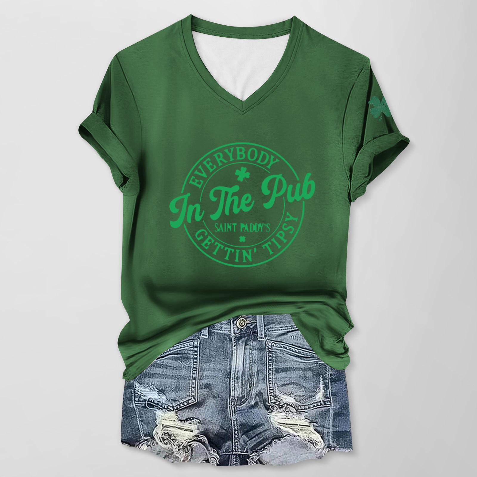 

Женская повседневная одежда St. Футболка с короткими рукавами и V-образным вырезом с принтом Патрика L армия зеленый