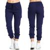 Ensfarvede Joggingbukser til Kvinder Cargo Bukser Multilomme Snor Elastisk Talje Sportsbukser til Kvinder Streetwear Afslappede Lange Bukser