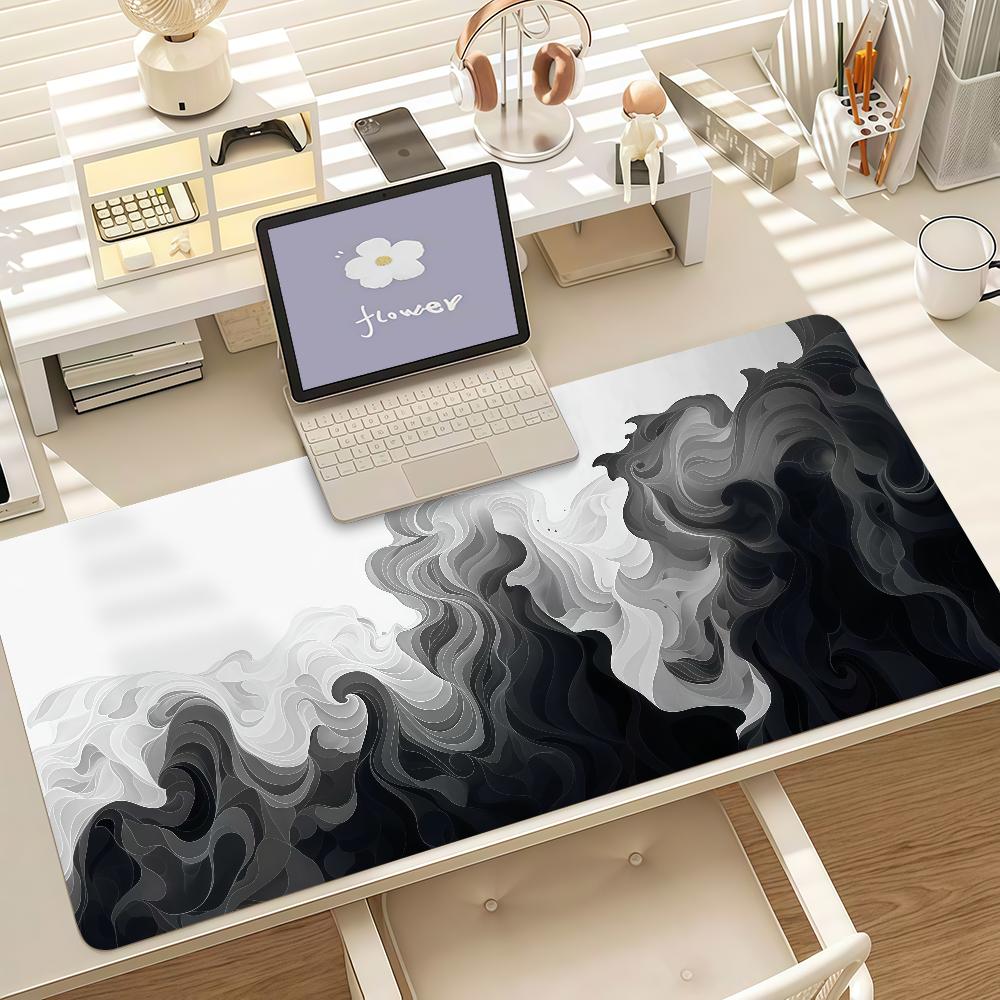 Black And Grey Abstract Art Pattern Design Mouse Pad Anti Slip Rubber Edge Locked Thickened Laptop Gaming Desk Mat