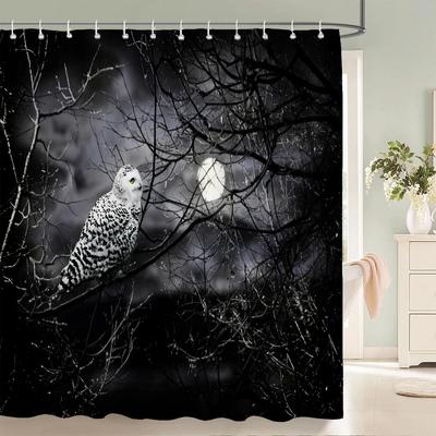 Rideau de douche imprimé Animal de la forêt nocturne Hibou Rideau lavable avec crochets Rideau décoratif de salle de bain Rideaux de douche 3D 180*200