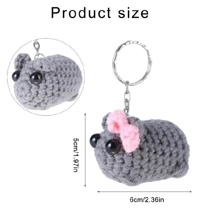 Delicate Sad Hamster Bowknot Keychain Stylish Plush Sad Hamster Keyring Bowknot Detail Keychain Charm for Animal Lover