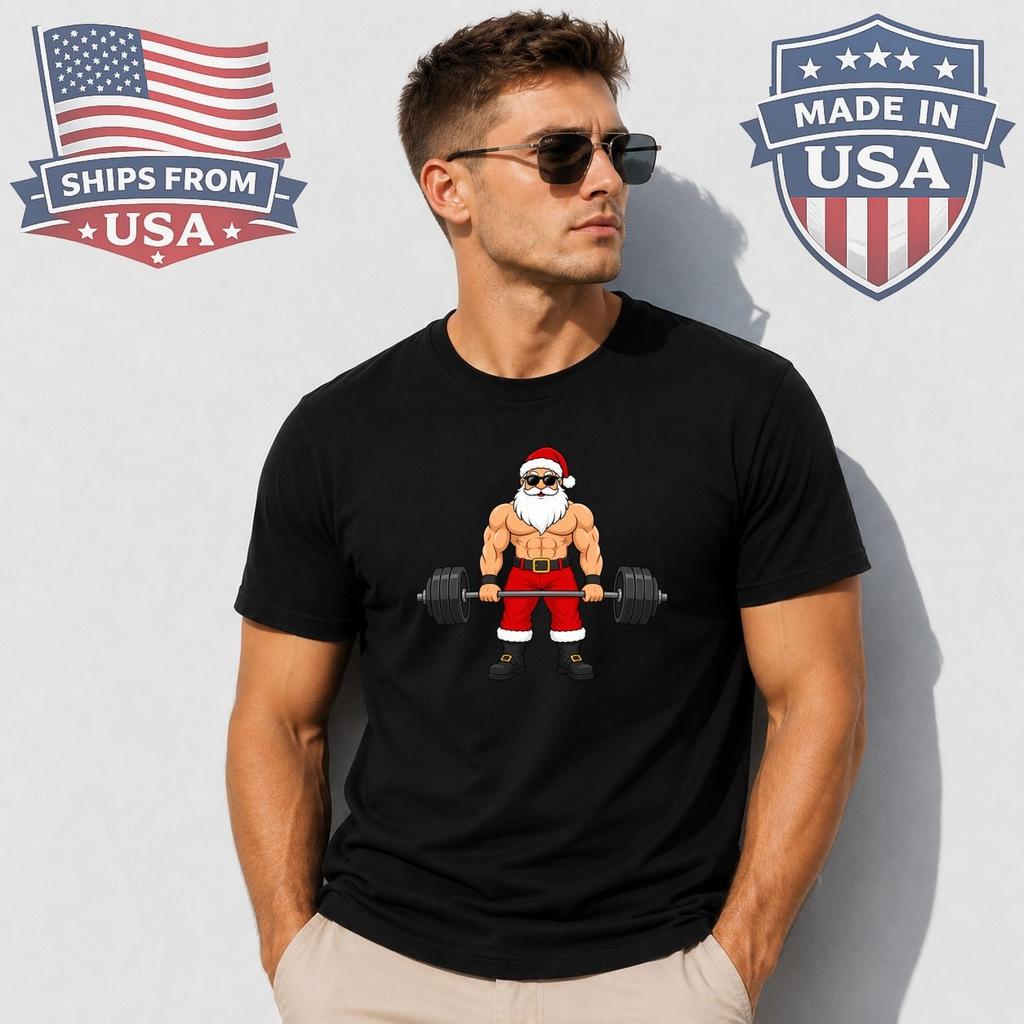 Fitness Christmas Present Graphic T-Shirt Cute Santa Vintage
