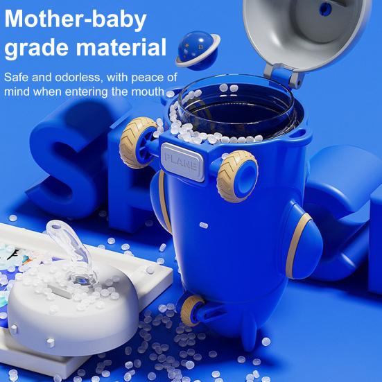 Airplane Shaped Water Bottle with Straw Strap 500ml Cartoon Kids Water Cup Leakproof Lid Silicone Nozzle Water Container for School Sports Travel